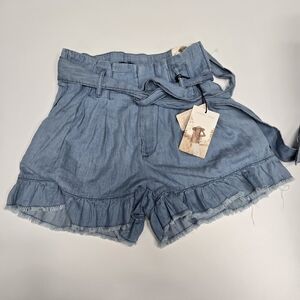 Sincerely Jules Light Blue High Waist Ruffle Shorts